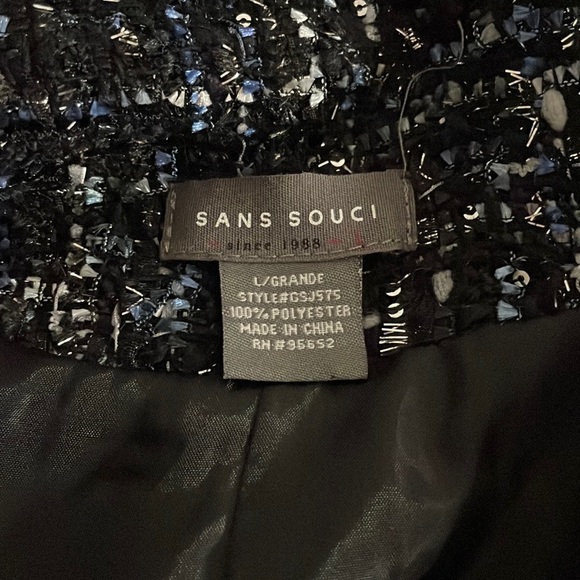 Sans Souci Blazer Jacket Blue Metallic Pearl Buttons Large - Picture 9 of 12